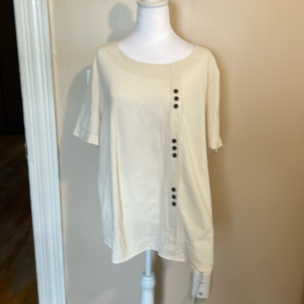 Linen blend faux button down front